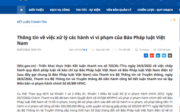Báo Pháp luật Việt Nam online bị đình bản 3 tháng, phạt 325 triệu