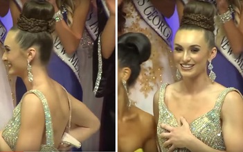 Hoa hậu Trái đất Mỹ bị tuột dây áo trong khoảnh khắc đăng quang