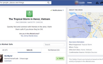 Facebook kích hoạt Safety Check tại Hà Nội sau bão số 3