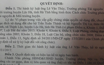 Cách chức Trưởng phòng Tài nguyên - Môi Trường huyện vì 'cuỗm' đất vàng của dân