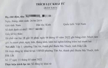 Đắk Lắk: Mẹ đến phường khai tử con trai 3 tuổi đang còn sống