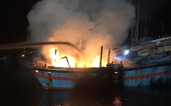 Bình Định: Tàu cá đang neo đậu bốc cháy lúc rạng sáng, cháy lan sang 2 tàu