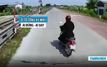 Nữ ‘ninja’ lái xe máy sang đường bị ô tô tông văng: Ai đúng, ai sai?