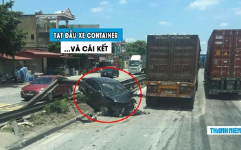 Kinh hoàng ô tô con bị tông văng vì vượt ẩu, tạt đầu xe container