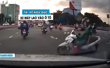 ‘Rùng rợn’ tài xế Gojek ngủ gục, lái xe máy lao thẳng vào đầu ô tô