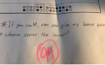 Một học sinh đề nghị lấy điểm thưởng của mình cho bạn có điểm thi thấp hơn