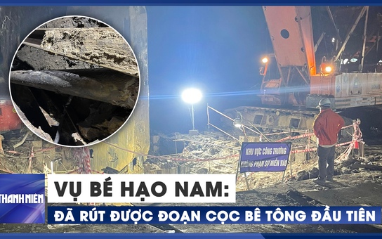 Đã rút được đoạn cọc bê tông đầu tiên để đưa bé Hạo Nam lên