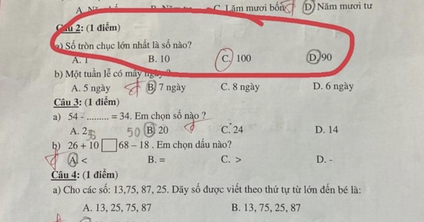 Số tròn chục lớn nhất là số nào trong các số 1, 10, 100 và 90?