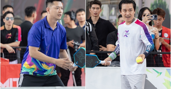 Hồ Đức Vĩnh c&ugrave;ng 'anh t&agrave;i' Hồng Sơn, Tuấn Hưng đấu pickleball với L&yacute; Ho&agrave;ng Nam
