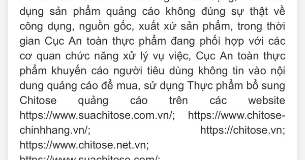 7 website quảng c&aacute;o thực phẩm bổ sung Chitose g&acirc;y nhầm lẫn như thuốc chữa bệnh