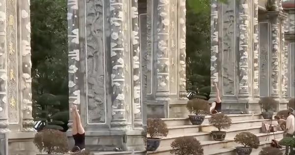 Người phụ nữ 'mặc ngắn cũn cỡn' tạo dáng yoga trước chùa Linh Ứng gây bức xúc