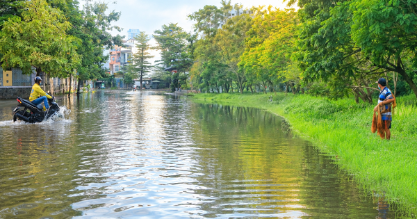 Triều cường sáng 27.10 ở TP.HCM: Người vượt đường ngập đi làm, người mang chài bắt cá
