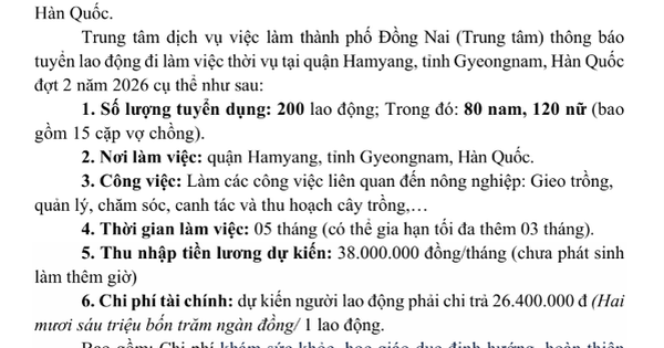 Tuyển 200 lao động phổ thông đi Hàn Quốc làm nông nghiệp, lương 38 triệu đồng/tháng