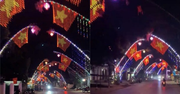 Đoạn đường dựng cây nêu, treo bóng nháy tạo hình cờ Việt Nam gây 'sốt' dịp tết