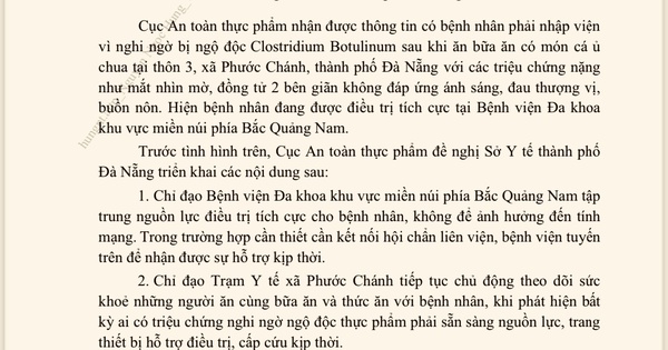 Cảnh báo ngộ độc botulinum từ cá ủ chua tại Đà Nẵng, bệnh nhân nhập viện nặng