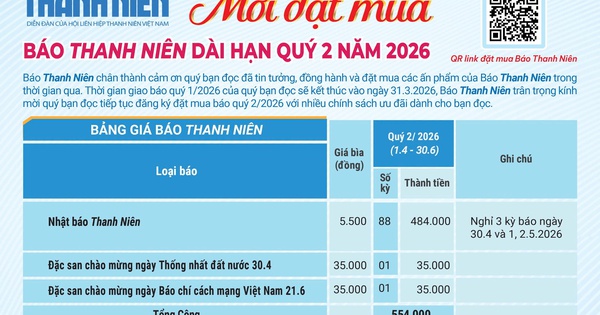 Báo Thanh Niên công bố bảng giá đặt báo quý 2/2026 với nhiều ưu đãi