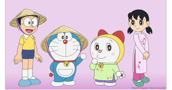 Doraemon sang Việt Nam du lịch: Nobita đội n&oacute;n l&aacute;, Shizuka mặc &aacute;o d&agrave;i