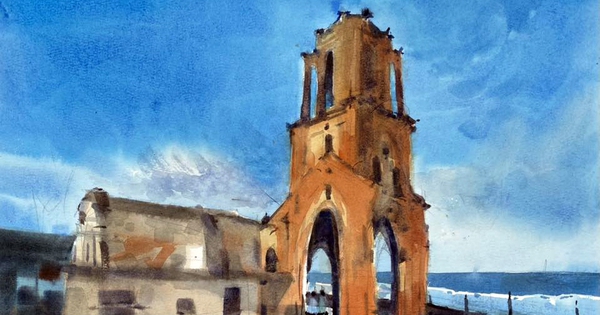 Phế tích nhà thờ trăm tuổi tại làng chài đã bị biển 'nuốt chửng'