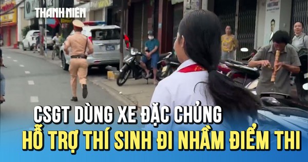 CSGT thành phố Đồng Nai dùng xe đặc chủng hỗ trợ thí sinh thi lớp 10 đi nhầm điểm thi