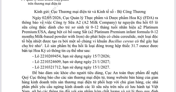 Thu hồi 3 lô sữa cho trẻ nhỏ Platinum premium chứa độc tố