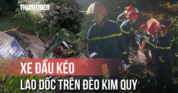 Hiện trường vụ xe đầu kéo lao dốc trên đèo Kim Quy