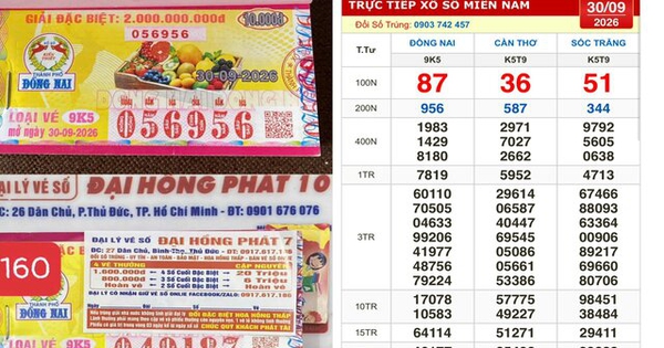 Xổ số miền Nam ngày 30 tháng 9: Một người trúng 2 cọc vé đài Đồng Nai