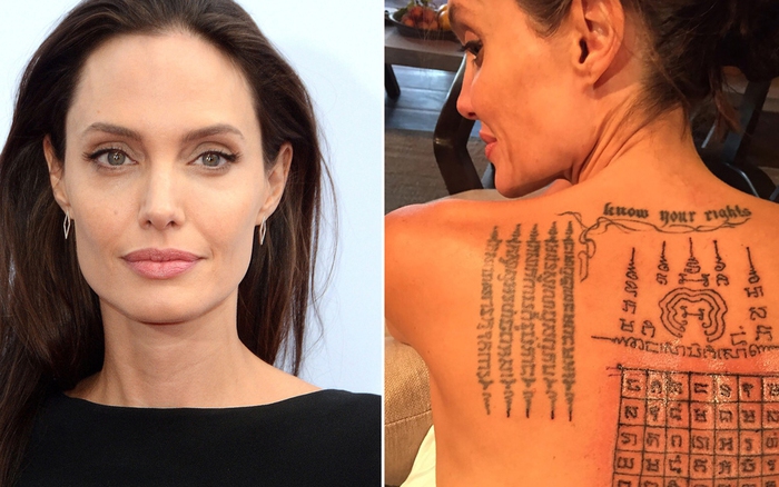 Giải mã 8 hình xăm lớn trên lưng và cánh tay Angelina Jolie