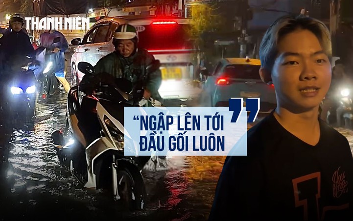 Xe chết máy hàng loạt sau mưa lớn, người dân bì bõm dắt bộ xuyên đêm