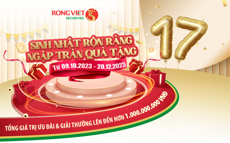 Chứng khoán Rồng Việt khuyến mãi lớn mừng sinh nhật, tổng quà tặng hơn 1 tỉ đồng
