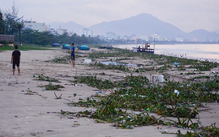Ngổn ngang rác thải trên bờ biển Đà Nẵng sau mưa lũ