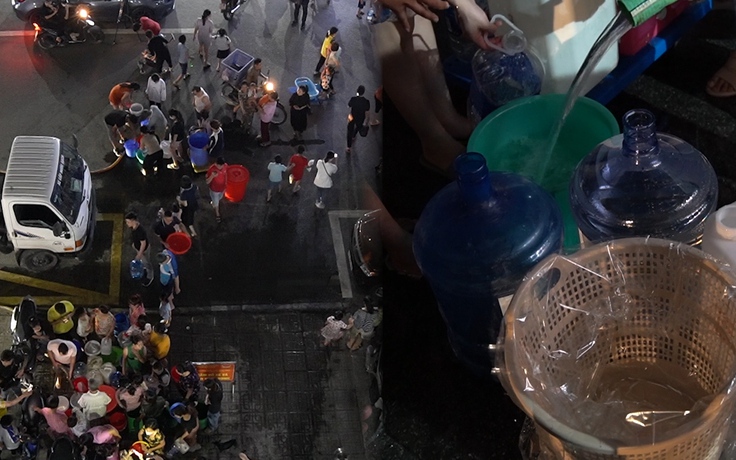 Chung cư Thanh Hà bị cúp nước: Người dân bọc nilon sọt nhựa  hứng nước 'tiếp tế'