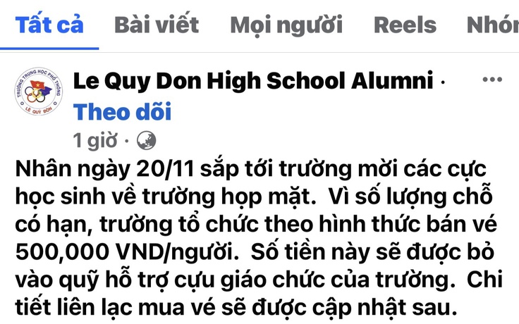 Lan truyền tin bán vé 500.000 đồng trong lễ tri ân: Hiệu trưởng nhà trường nói gì?