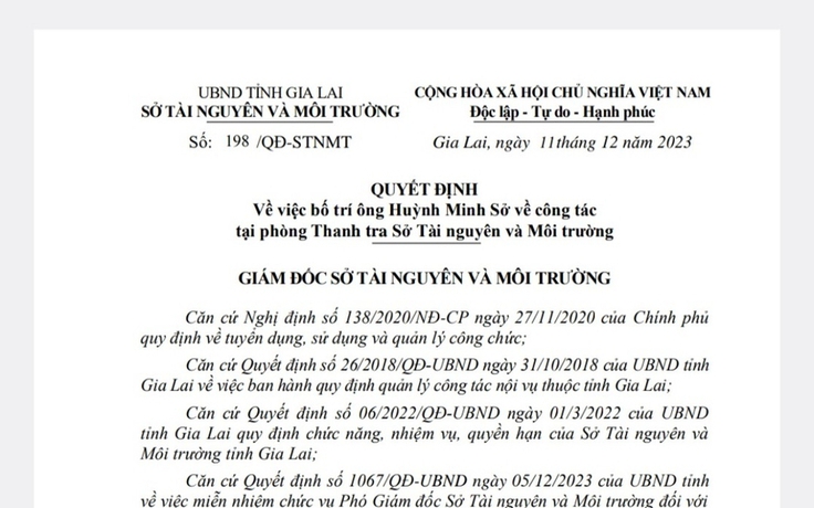 Gia Lai: Bị kỷ luật, phó giám đốc sở trở thành chuyên viên