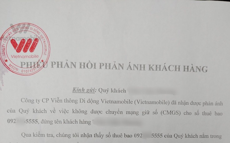 Vietnamobile gây khó dễ cho khách hàng muốn chuyển mạng, giữ số