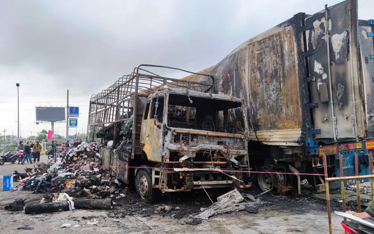Quảng Nam: Sau tiếng nổ lớn, xe tải và xe container bốc cháy trong cây xăng