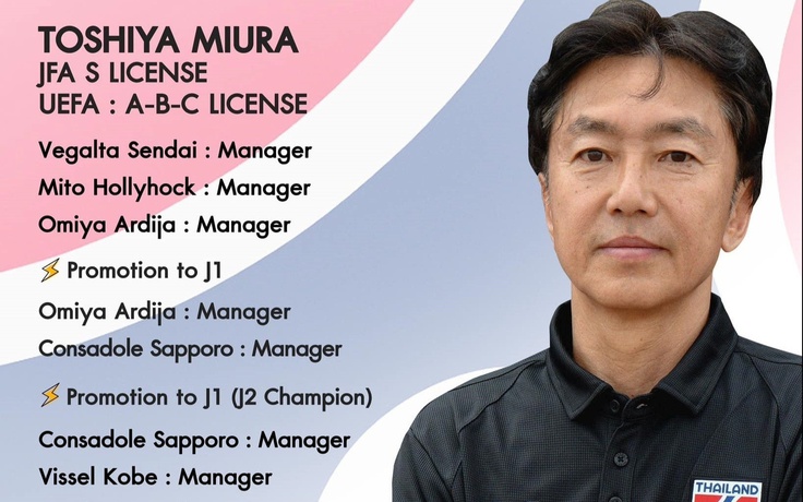Cựu HLV đội tuyển Việt Nam Toshiya Miura dẫn dắt U.20 Thái Lan