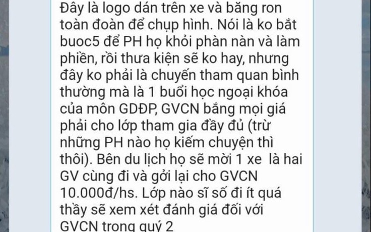 Giáo viên bị 'ép' huy động học sinh tham quan, hiệu trưởng nói gì?