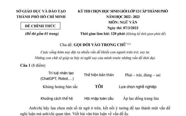 Xôn xao về đề thi học sinh giỏi môn ngữ văn tại TP.HCM