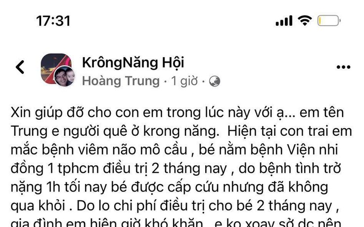 Xuất hiện kêu gọi giúp bệnh nhi tử vong trên mạng: BV Nhi đồng 1 nói gì?