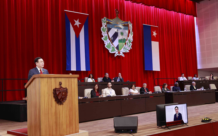 Chủ tịch Quốc hội Vương Đình Huệ phát biểu tại Quốc hội Cuba