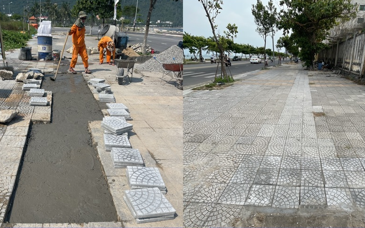 Khắc phục hư hỏng mặt đường sau khi thi công cáp ngầm khu vực biển Đà Nẵng
