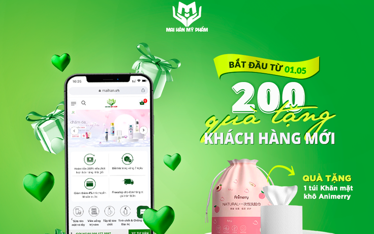 Tặng ngay 200 túi khăn mặt khô Animerry cho khách hàng lần đầu đặt tại maihan.vn