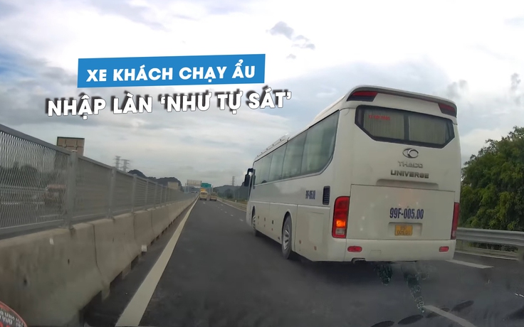 Tài xế lái xe khách nhập làn vào cao tốc 'như tự sát', suýt gây tai nạn