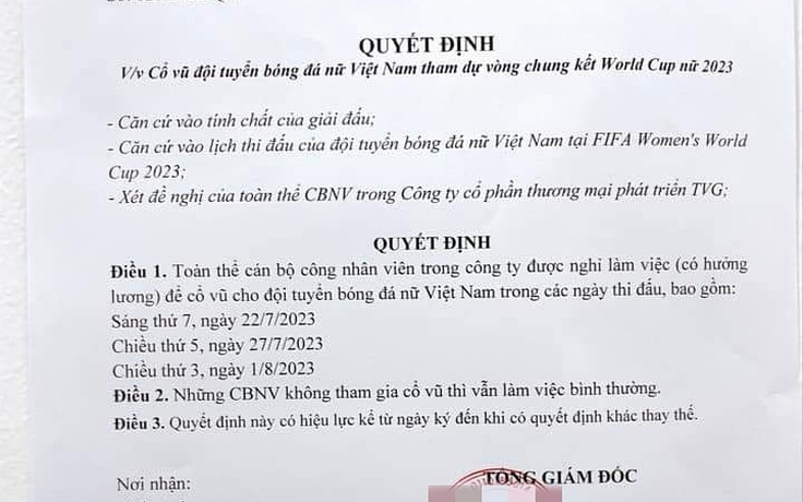 Công ty cho nhân viên nghỉ làm cổ vũ tuyển nữ Việt Nam đá World Cup 2023