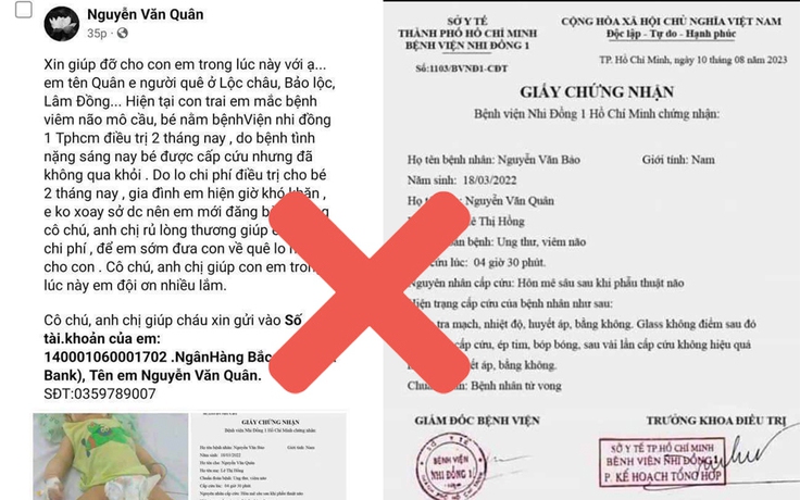 Tiếp tục xuất hiện hình ảnh mạo danh BV Nhi đồng 1 kêu gọi từ thiện Tiếp tục xuất hiện hình ảnh mạo danh BV Nhi đồng 1 kêu gọi từ thiện