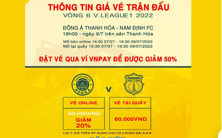 Đội Thanh Hóa giảm 20% giá vé mua online để tri ân người hâm mộ