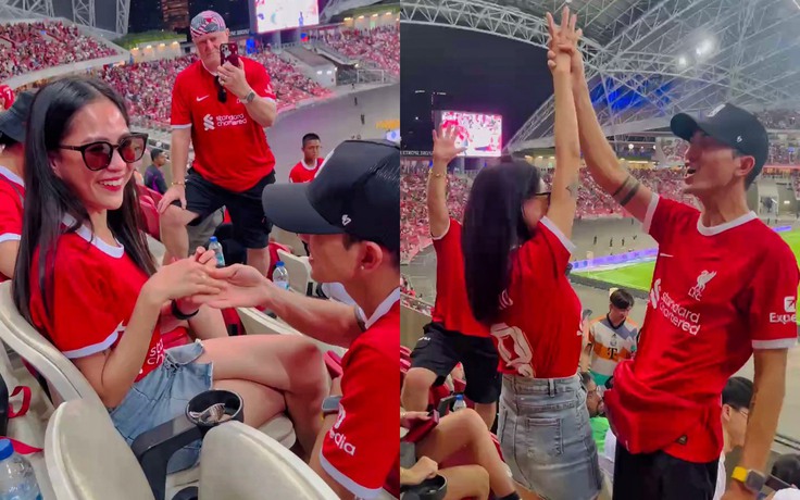Màn cầu hôn của cặp đôi Việt Nam 'gây sốt' trong trận giao hữu Liverpool - Bayern Munich ở Singapore