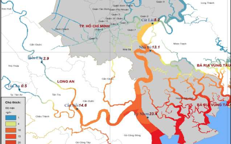 Xâm nhập mặn 'tấn công' khu vực cửa sông TP.HCM