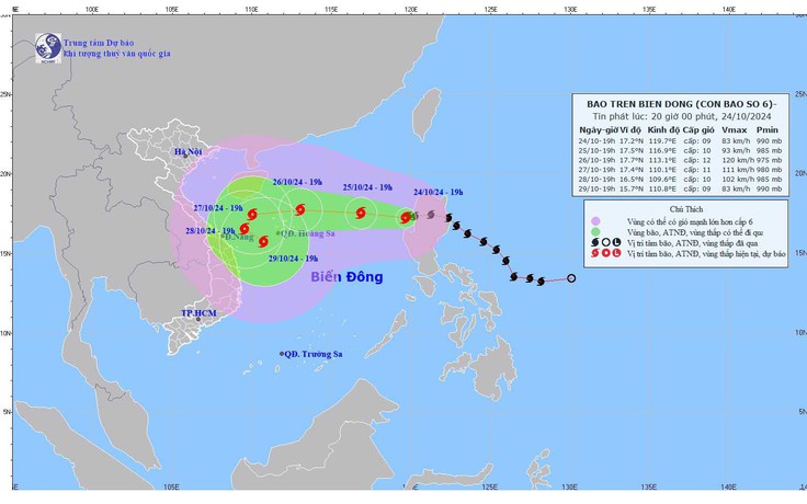 Thủ tướng yêu cầu 11 tỉnh thành, 8 bộ ứng phó bão số 6