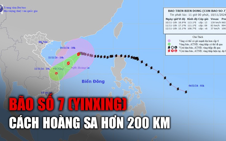 Bão số 7 (Yinxing) còn cách Hoàng Sa hơn 200 km